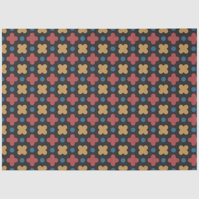 Papel de seda rojo amarillo geométrico clásico (Anverso)