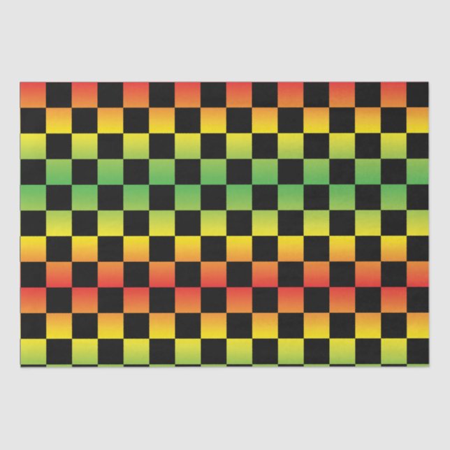 Papel De Seda Rojo Amarillo Verde Rasta Ombre Checkerboard (Anverso)