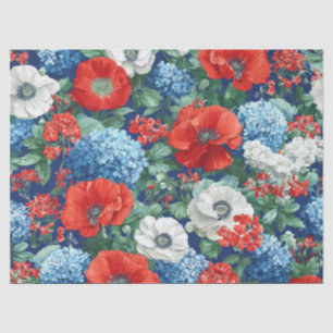 Papel De Seda Rojo Azul Blanco Floral Patriótico (1)