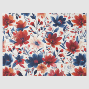 Papel De Seda Rojo Azul Blanco Floral Patriótico (10)
