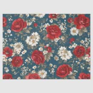 Papel De Seda Rojo Azul Blanco Floral Patriótico (11)
