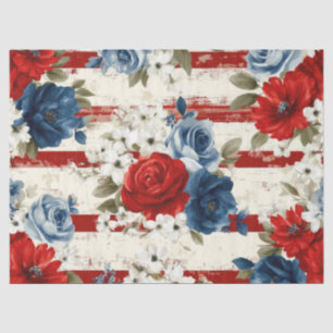 Papel De Seda Rojo Azul Blanco Floral Patriótico (2)