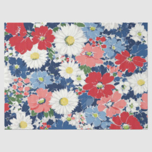 Papel De Seda Rojo Azul Blanco Floral Patriótico (3)