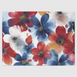 Papel De Seda Rojo Azul Blanco Floral Patriótico (5)