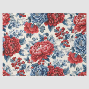 Papel De Seda Rojo Azul Blanco Floral Patriótico (7)