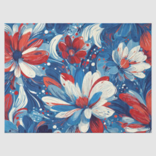Papel De Seda Rojo Azul Blanco Floral Patriótico (8)