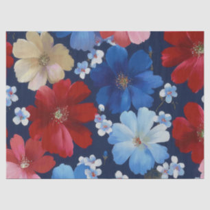 Papel De Seda Rojo Azul Blanco Floral Patriótico (9)
