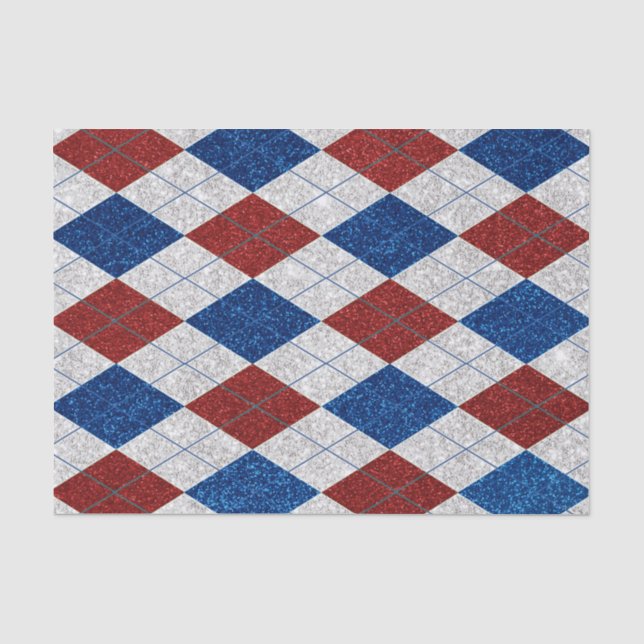 Papel De Seda Rojo, Blanco, Azul Argyle Julio 4 Purpurina (Anverso)