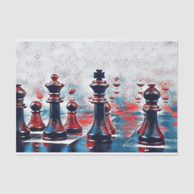 Papel De Seda Rojo, Blanco, Azul Piezas De Ajedrez Rey, Reina, O (Anverso)