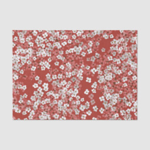 Papel De Seda Rojo Blanco Ditsy Pastel Boho Años 70 Vintage Flor