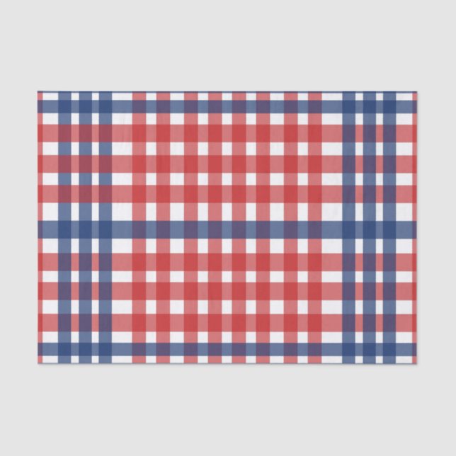 Papel De Seda Rojo blanco y azul Gingham Plaid (Anverso)