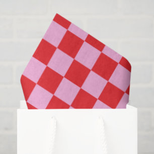 Papel De Seda Rojo Brillante y Cuadros Rosa Claro