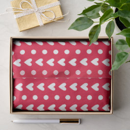 Papel De Seda Rojo Con Corazones Y Lunares Pequeños Doodle Blanc