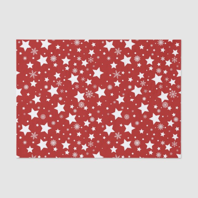 PAPEL DE SEDA ROJO CON ESTRELLAS BLANCAS DE FESTIVIDAD (Anverso)