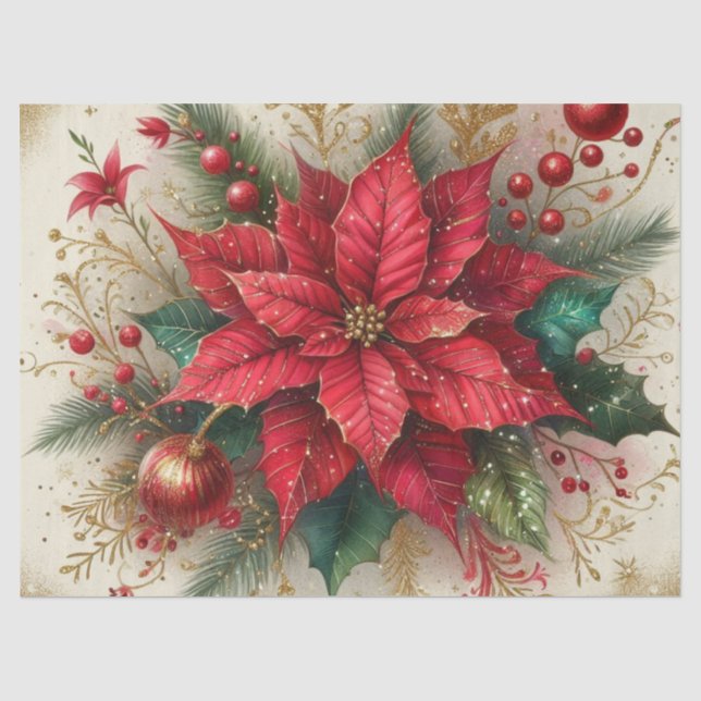 Papel de seda rojo de flor de Navidad Poinsettia (Anverso)
