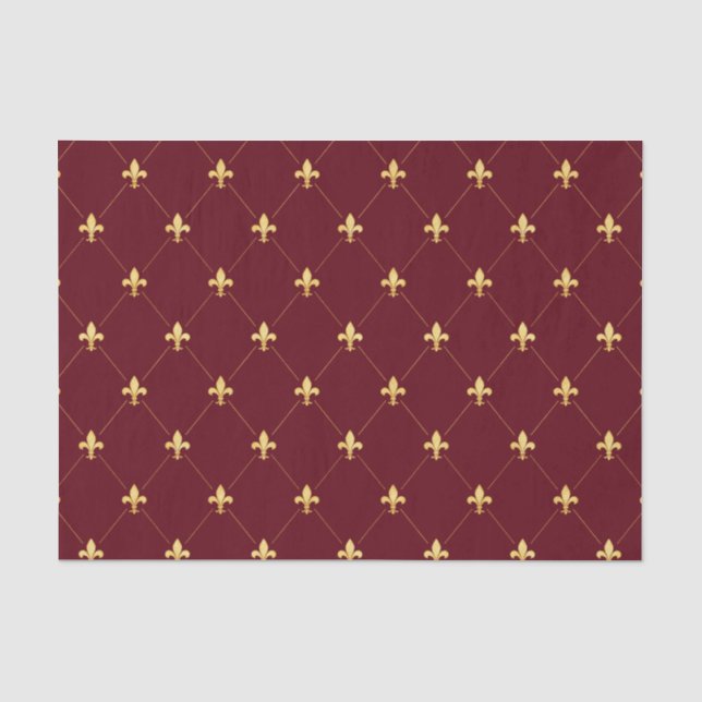 Papel De Seda Rojo de vino Gold Fleur-de-Lis (Anverso)