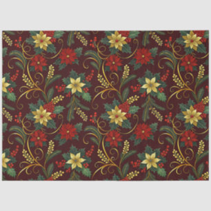 Papel De Seda Rojo Dorado Verde Florales de Navidad Decoupage 
