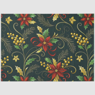Papel De Seda Rojo Dorado Verde Florales de Navidad Decoupage 