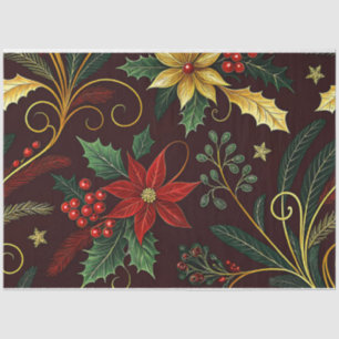 Papel De Seda Rojo Dorado Verde Florales de Navidad Decoupage 
