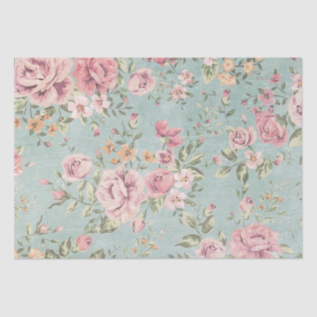 Papel De Seda Rojo floral azul claro elegante lamentable del (Anverso)