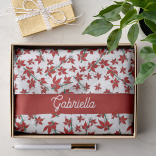 Papel De Seda rojo floral botánico nombre personalizado de Navid