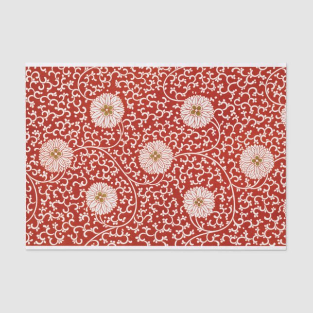 Papel De Seda Rojo Floral Vibrante Ornate Patrón Clásico (Anverso)
