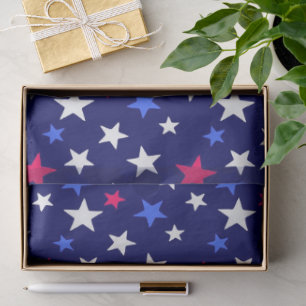 Papel De Seda Rojo Intenso, Azul Patriótico y Estrellas Blancas