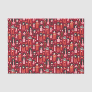 Papel De Seda Rojo kokeshi japonés ilustrado con tiesto