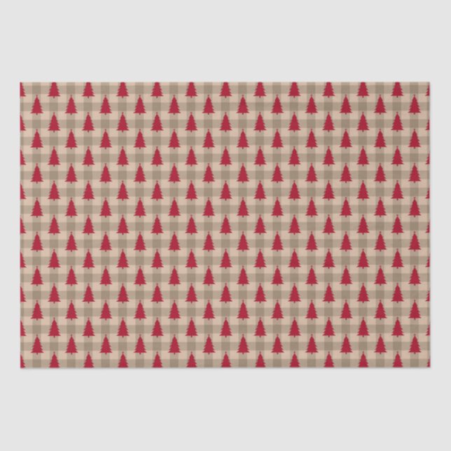 Papel De Seda Rojo Marrón Beige Cuadro Búfalo Rústico Navidad (Anverso)