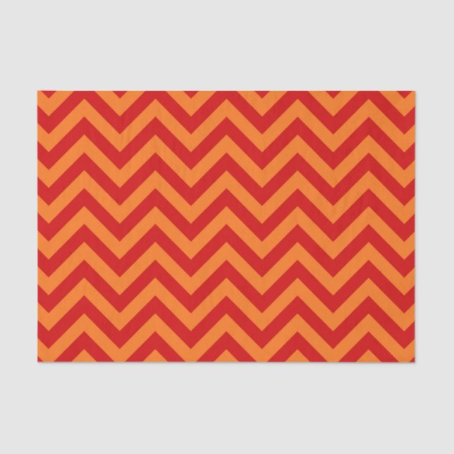 Papel De Seda Rojo, Naranja de calabaza Gran Patrón ZigZag Chevr (Anverso)