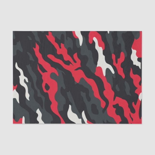 Papel De Seda Rojo Negro Gris Blanco Patrón de Camuflaje Camo (Anverso)