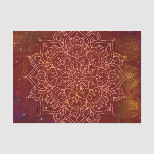Papel De Seda Rojo Óxido Mandala Oro Glam Moderno Chic (Anverso)