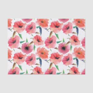 Papel De Seda Rojo Poppies Pintados Watercolor Floral