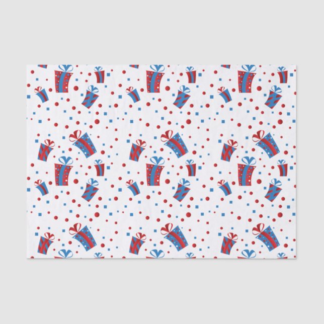 Papel De Seda Rojo, regalos azules blancos del confeti (Anverso)