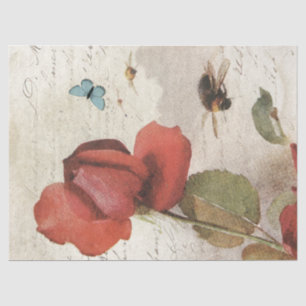 Papel De Seda Rojo Rose Bumblebee Estilo Francés Mariposa Vintag