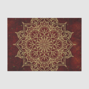 Papel De Seda Rojo Vino Profundo Mandala & Glam Dorado Moderno C