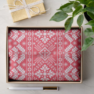 Papel De Seda Rojo y Blanco Copo de Nieve y Floral Fair Isle Nav