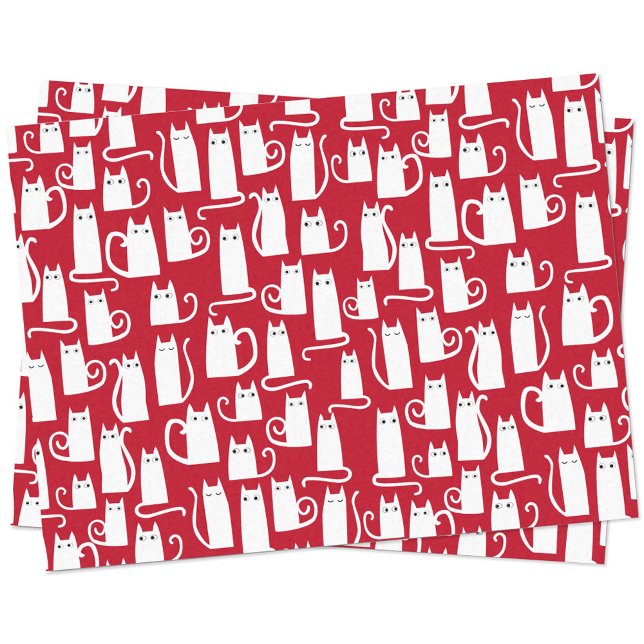 Papel De Seda Rojo y blanco de gato curado (Red and white cat festive tissue paper)