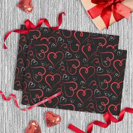 Papel De Seda Rojo y blanco Doodle Corazón de amor Script en neg
