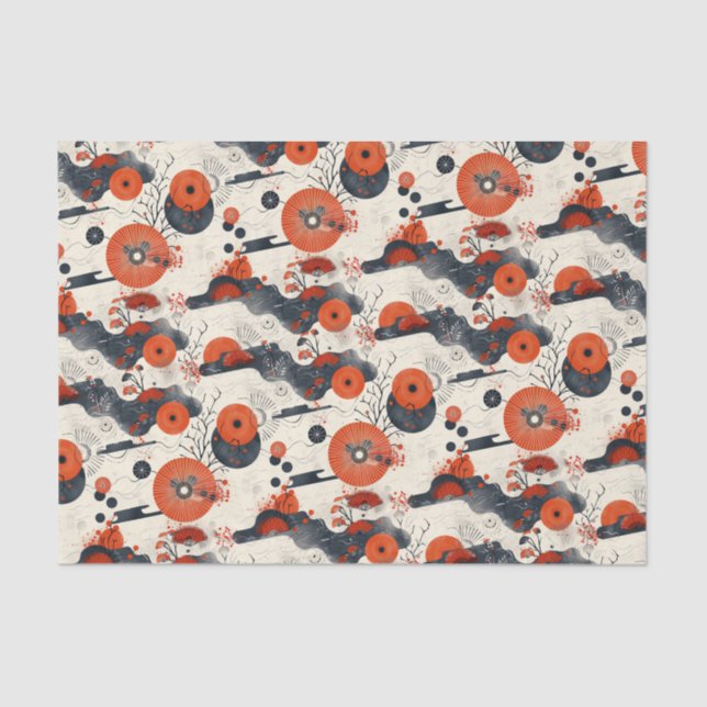 Papel De Seda Rojo y Negro Japoneses (Anverso)