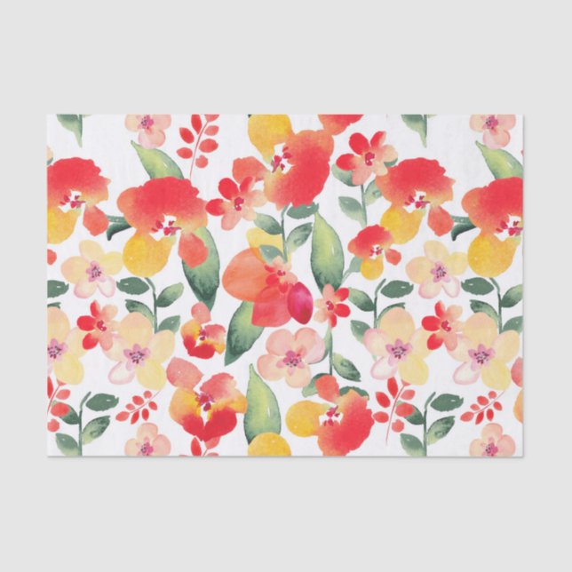 Papel De Seda Rojo y rosa pintado florales (Anverso)