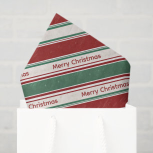 Papel De Seda Rojo y Verde Raya Feliz Navidad