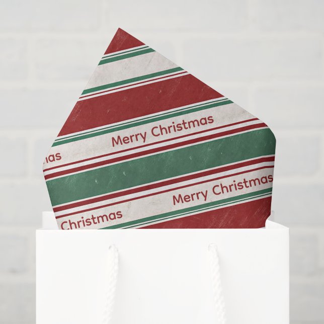 Papel De Seda Rojo y Verde Raya Feliz Navidad (Bolsa de regalo)