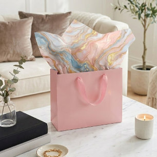 Papel De Seda Rojorosa Pastel de Melocotón Azul Patrón de Mármol