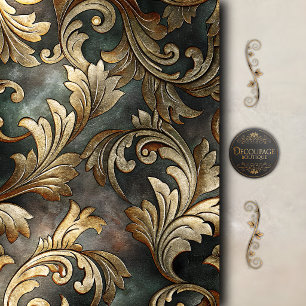 Papel De Seda Rollo de decoupage barroco dorado