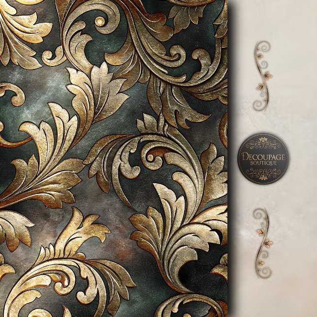 Papel De Seda Rollo de decoupage barroco dorado (Gold Baroque Scroll Decoupage Tissue Paper)