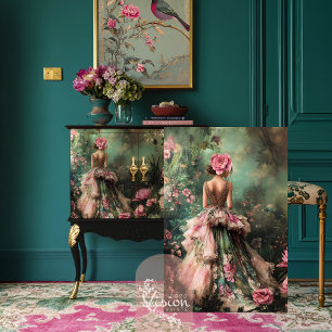 Papel De Seda Romance de Jardín Bouffant Retrato de Dama Elegant