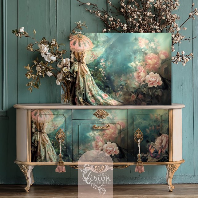 Papel De Seda Romance de jardín, retrato elegante, floral etérea (Garden Romance Elegant Parasol Portrait & Ethereal Peony Floral Furniture Decoupage 2020visionprints)