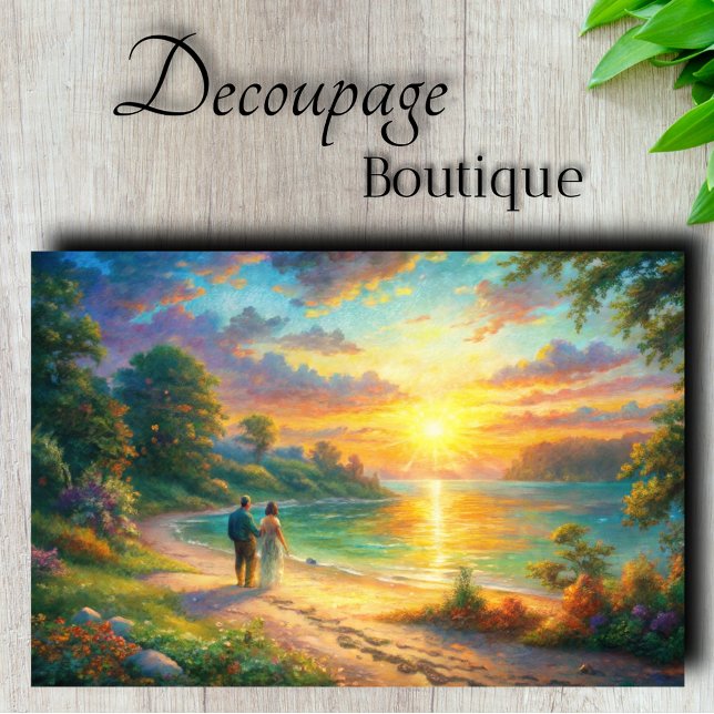 Papel De Seda Romance de la Playa del Atardecer Decoupage (Sunset Beach Romance Decoupage Tissue Paper)