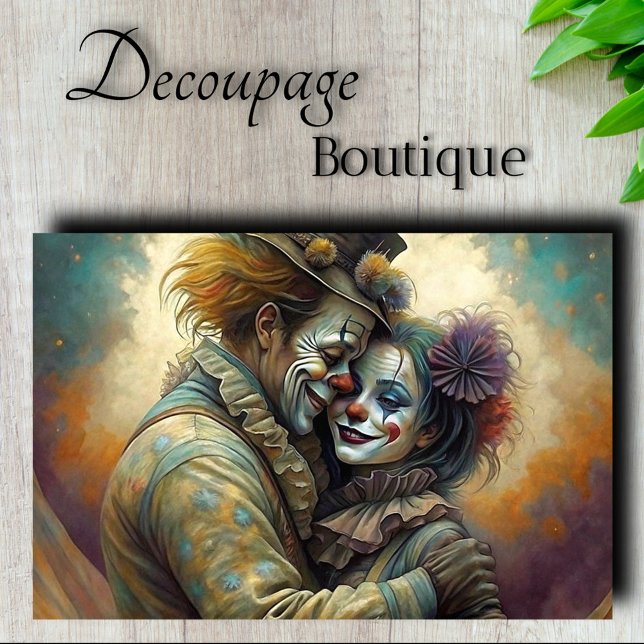 Papel De Seda Romance de Payaso de Circo Decoupage (Circus Clown Romance Decoupage Tissue Paper)